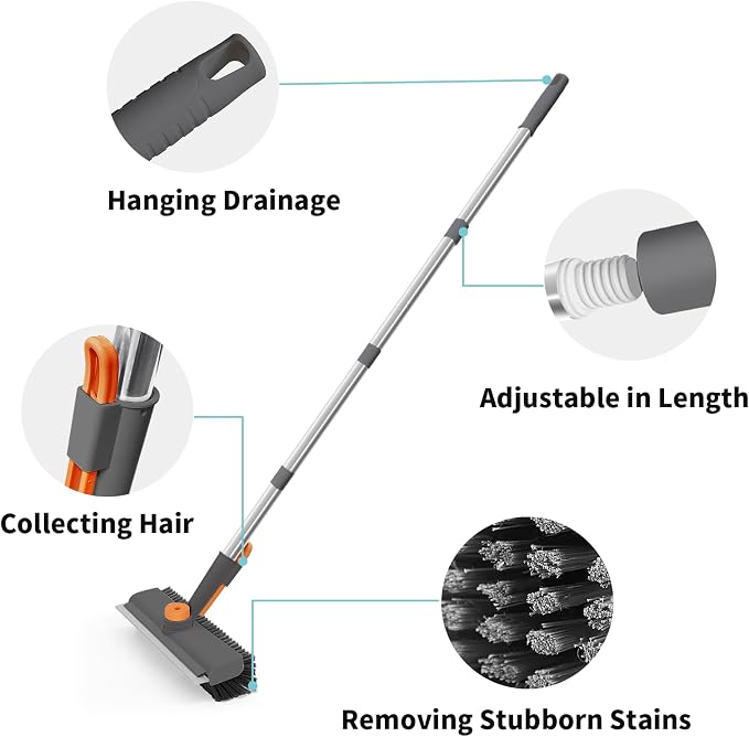 Stainless steel long handle floor cleaning brush