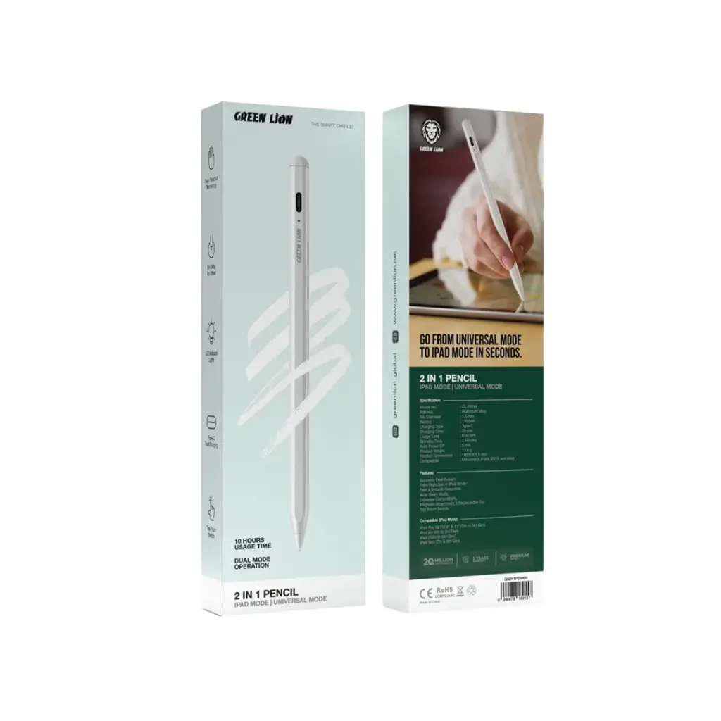 Green Lion 2 in 1 Pencil - White
