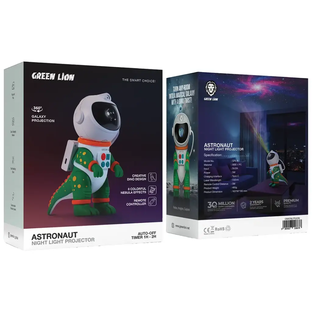 Green Lion Astronaut Night Light Projector