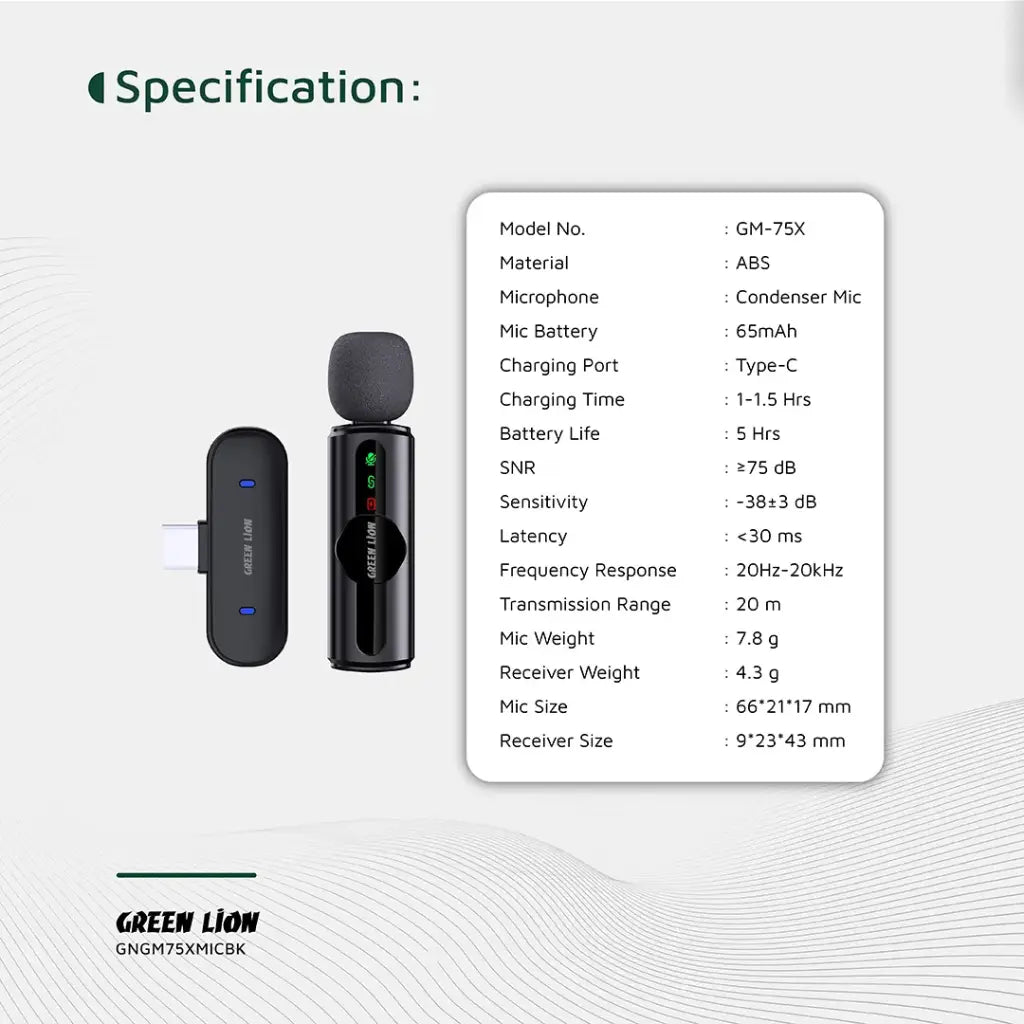 Green Lion GM-75X Microphone 3-Level Noise Cancellation - Black