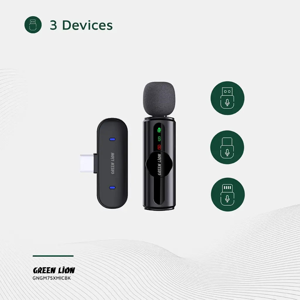 Green Lion GM-75X Microphone 3-Level Noise Cancellation - Black