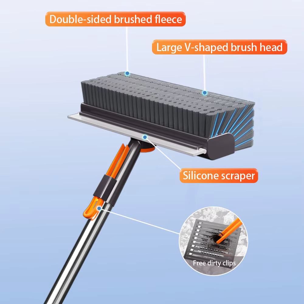 Long handle floor scrub brush with stiff nylon bristles