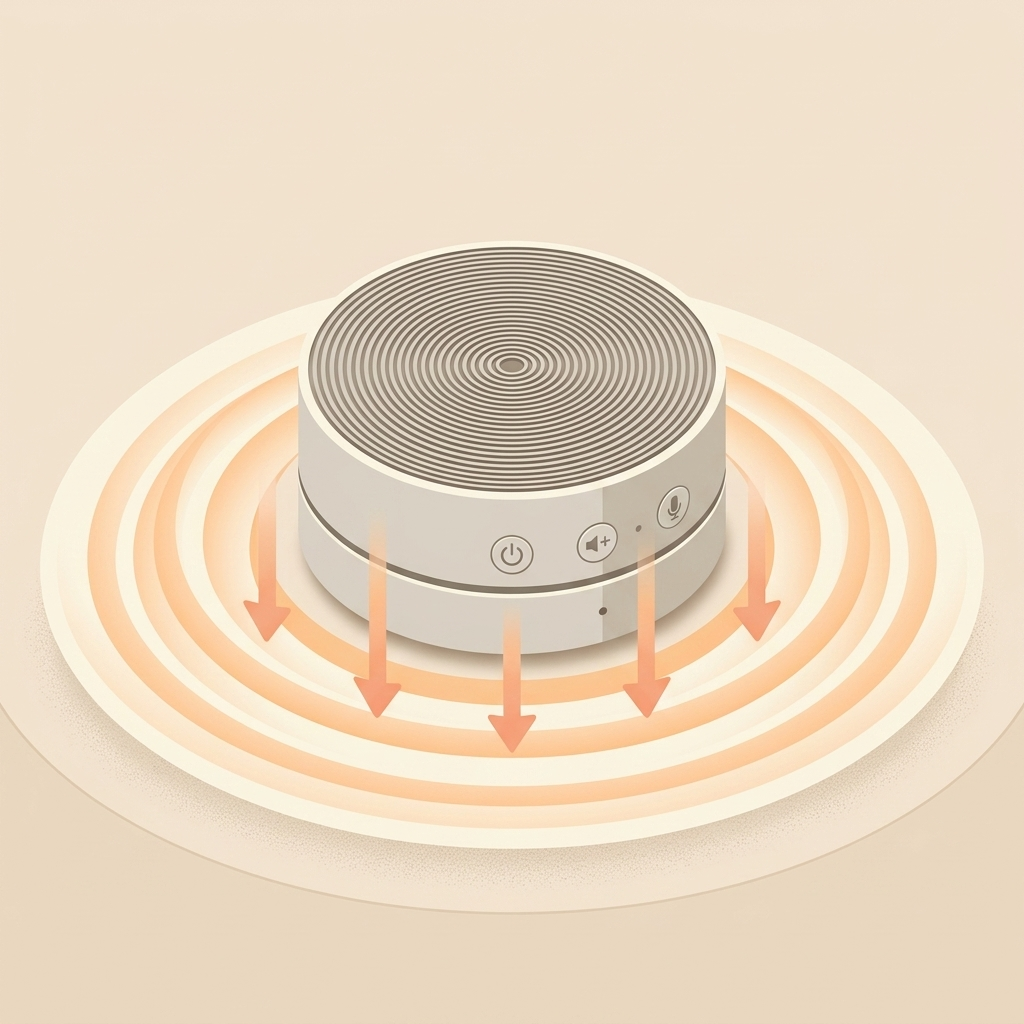 Round electronic device with spiral design on a beige background