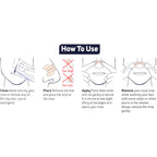 Instructions on how to use a nasal strip with illustrations and text.
