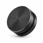 The Anything Speaker, black bone conduction Bluetooth speaker on white background
