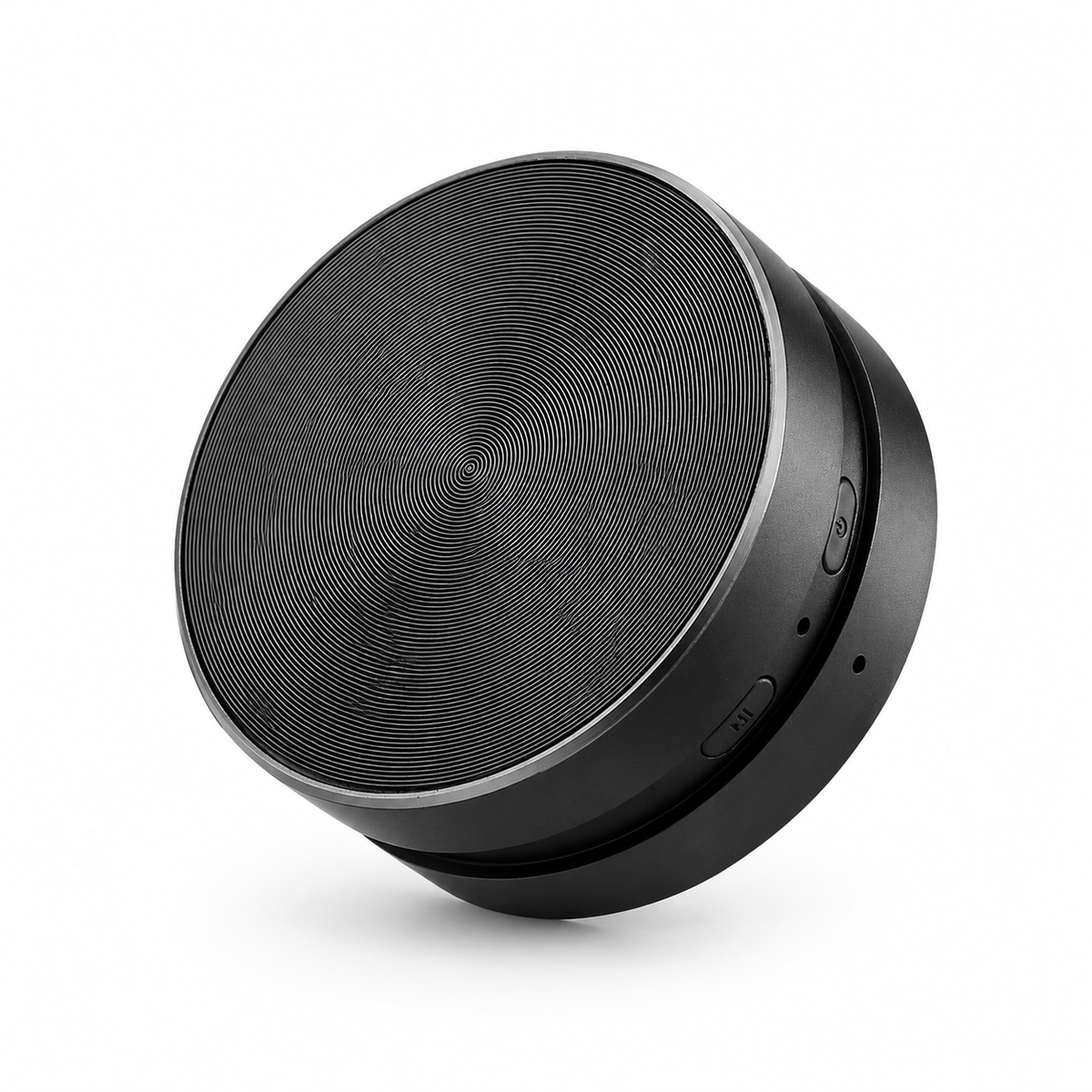 The Anything Speaker, black bone conduction Bluetooth speaker on white background